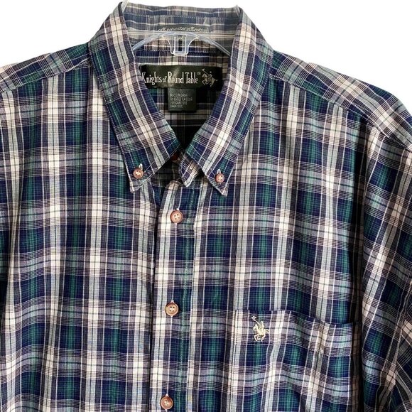 Knights Of Round Table Plaid Short Sleeve Button Down Shirt Men's Large - Picture 3 of 11